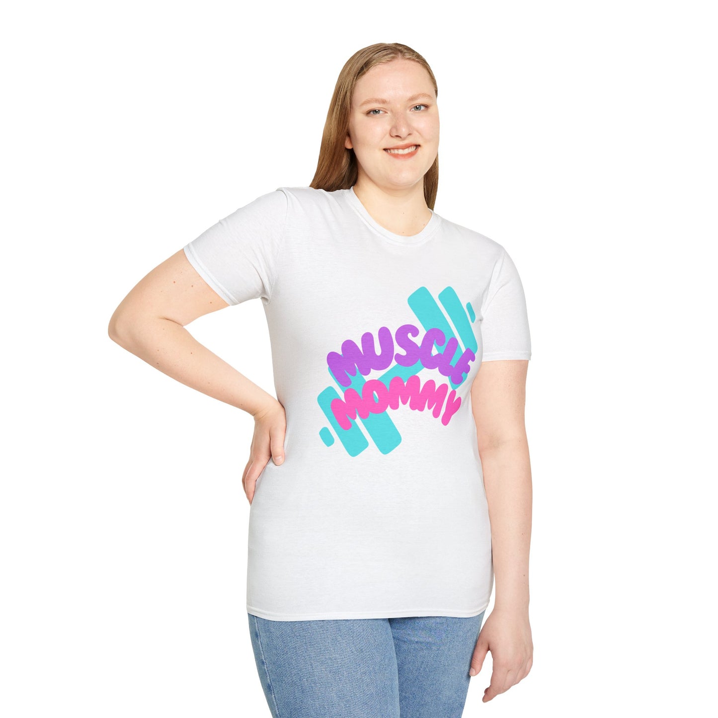 Muscle Mommy T-Shirt — Cute Fitness Mom Tee (Pastel Pink & Teal)