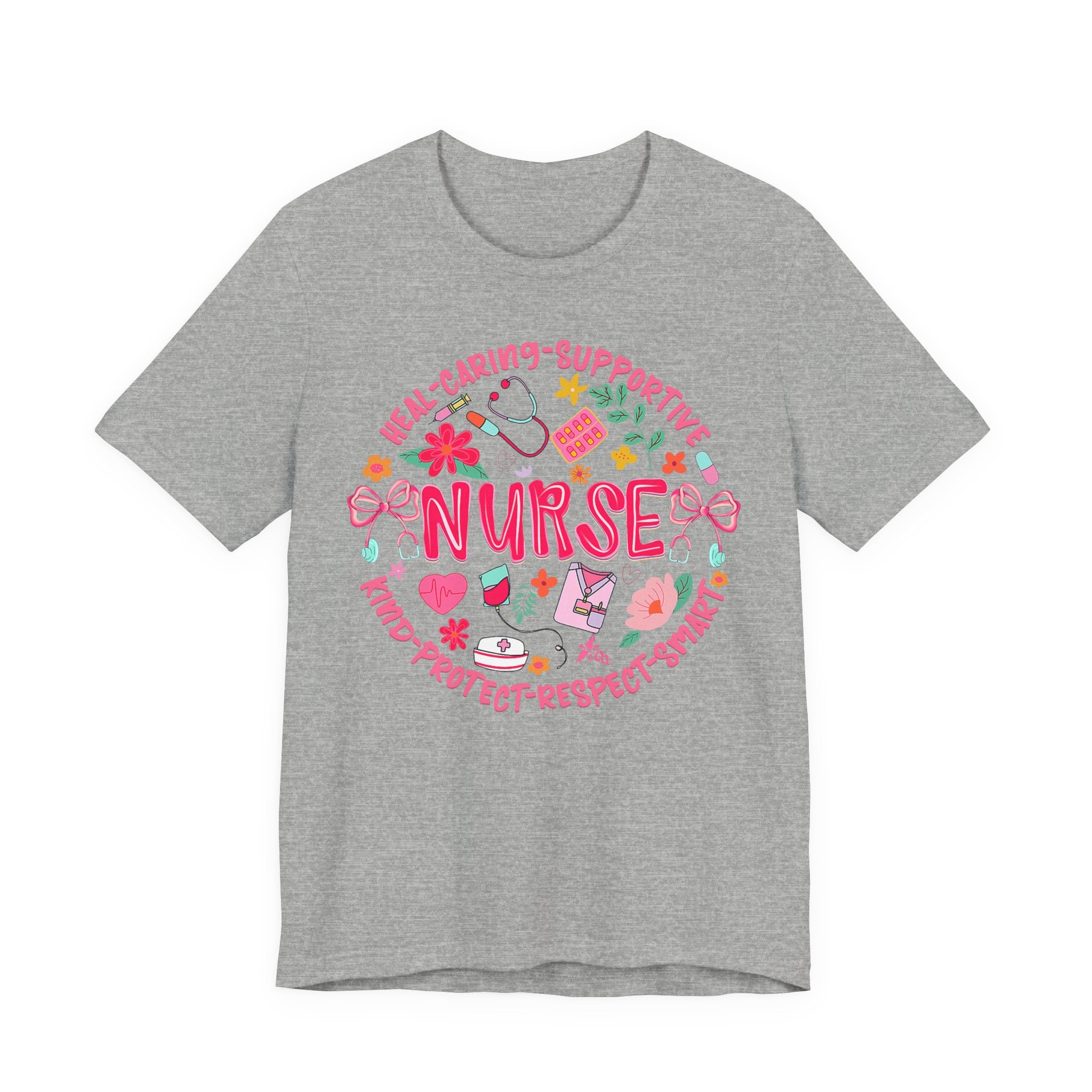 Nurse Floral Badge T‑Shirt — Caring Supportive Kind Protector Tee