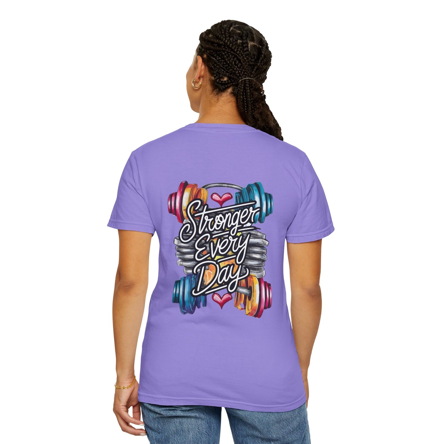 Stronger Every Day Fitness T-Shirt — Motivational Gym Tee with Barbell Design