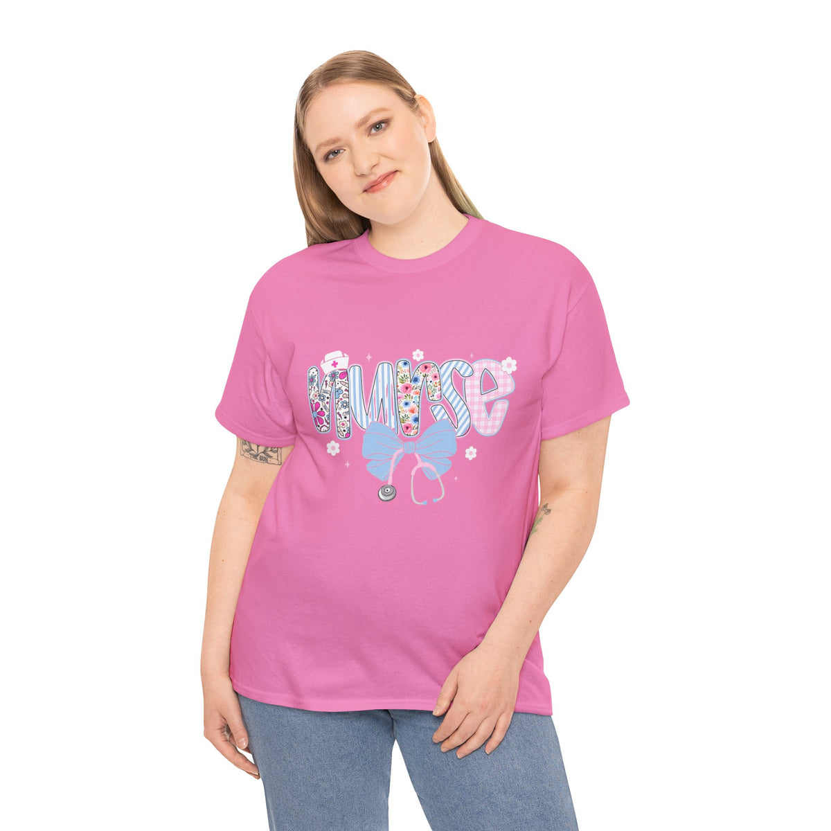 Women's Nurse Life Tee — Cute Floral 'NURSE' Bow Scrubs Graphic T-Shirt