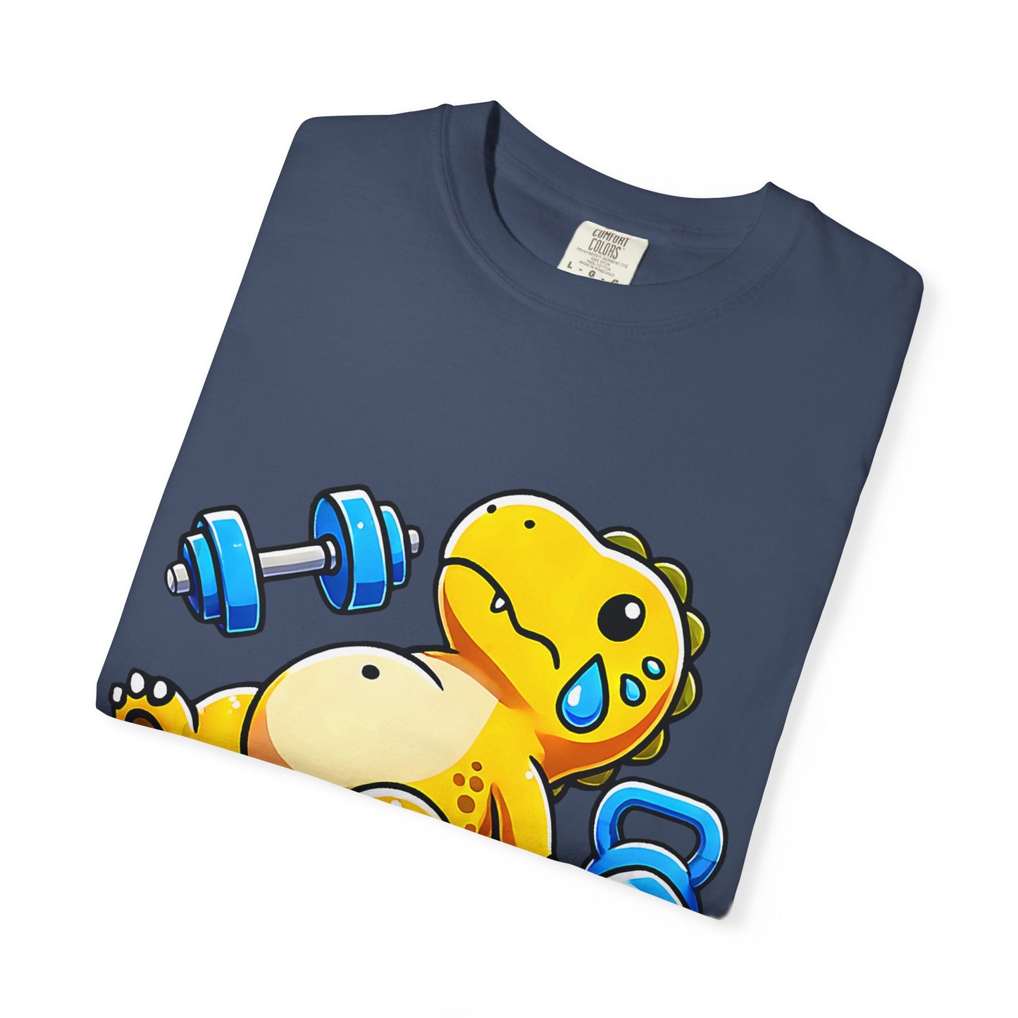 Cute Sweating Dino Lifting Dumbbells