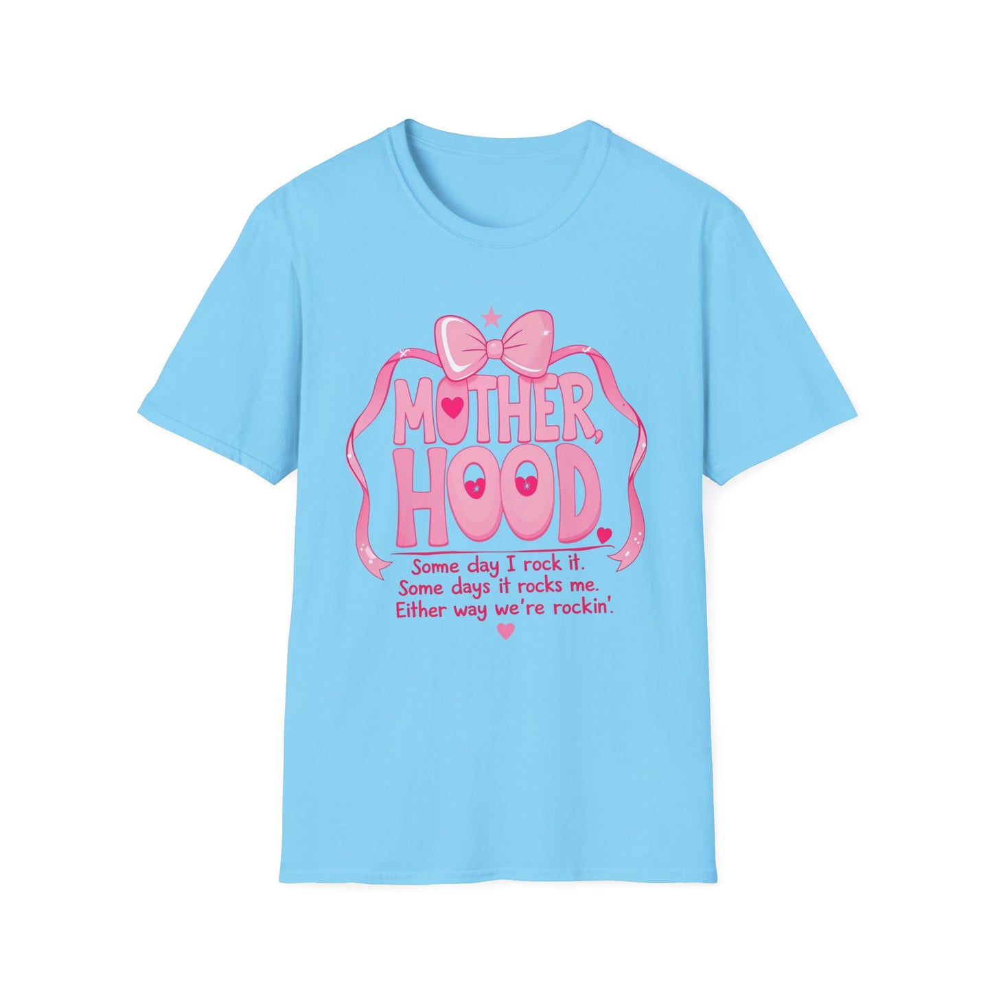Motherhood Pink Graphic T-Shirt — "Motherhood" Bow Design with Cute Quote