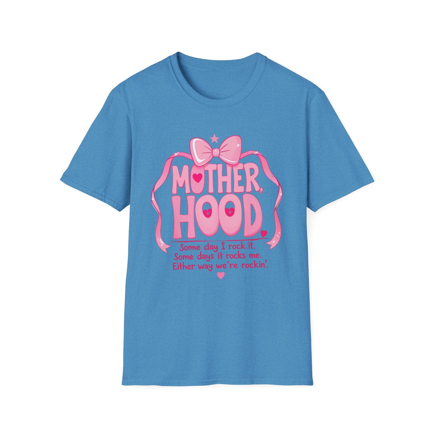 Motherhood Pink Graphic T-Shirt — "Motherhood" Bow Design with Cute Quote