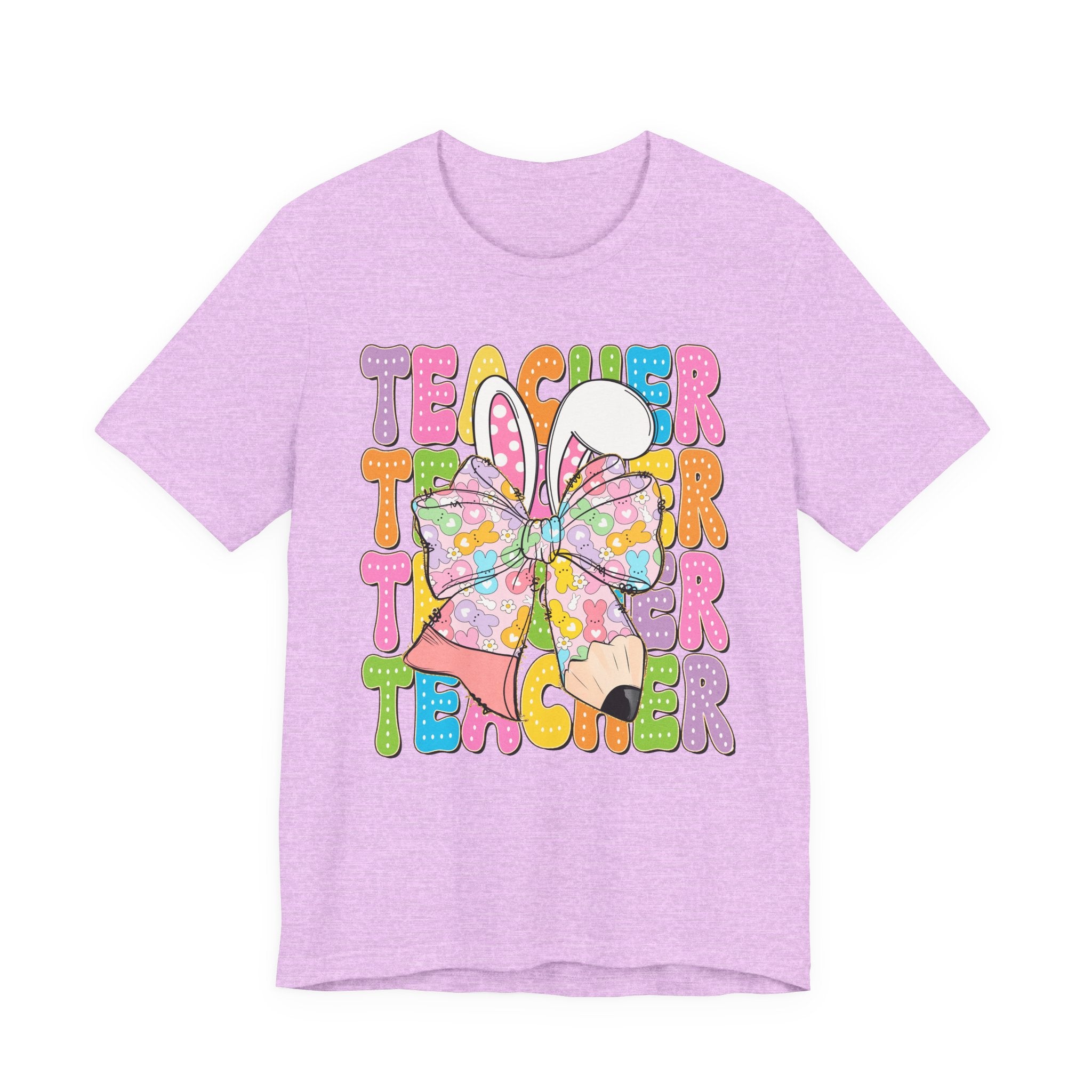 Teacher Bunny Graphic Tee — Colorful Retro Teacher Shirt
