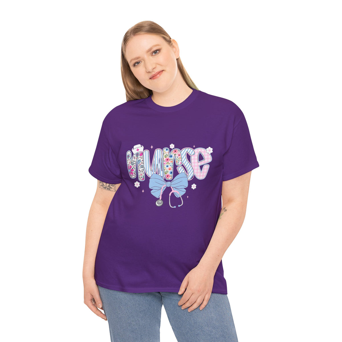 Women's Nurse Life Tee — Cute Floral 'NURSE' Bow Scrubs Graphic T-Shirt
