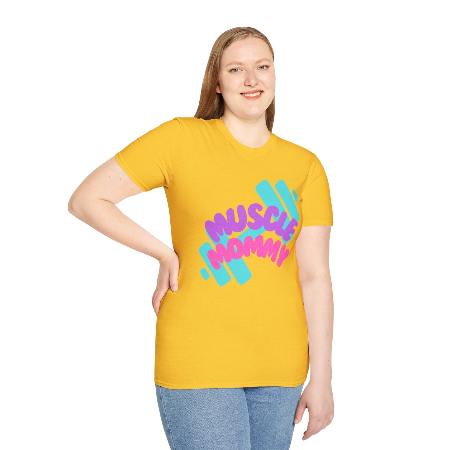 Muscle Mommy T-Shirt — Cute Fitness Mom Tee (Pastel Pink & Teal)