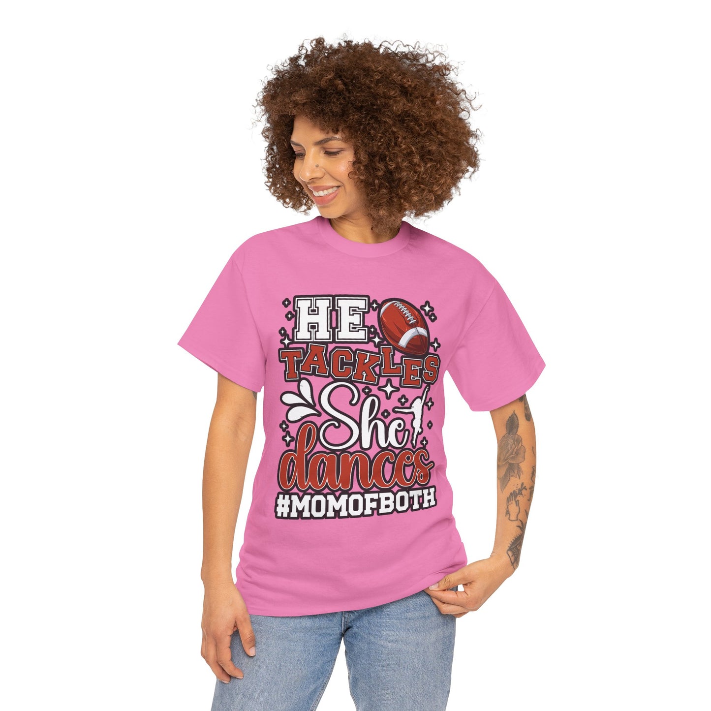 Mom of Both Football & Dance T-Shirt – "He Tackles, She Dances" #MOMOFBOTH