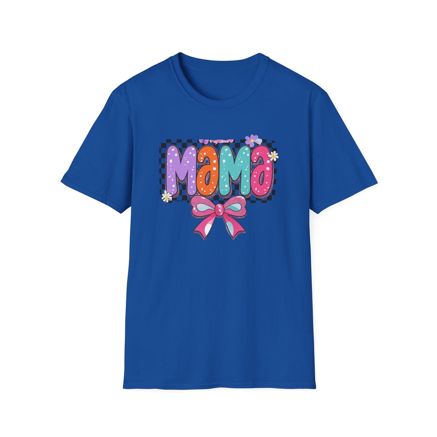 Mama Colorful Plaid Bow T-Shirt — Cute Floral "Mama" Graphic Tee for Moms, Mother's Day Gift