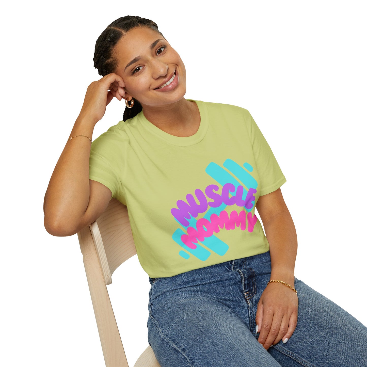 Muscle Mommy T-Shirt — Cute Fitness Mom Tee (Pastel Pink & Teal)