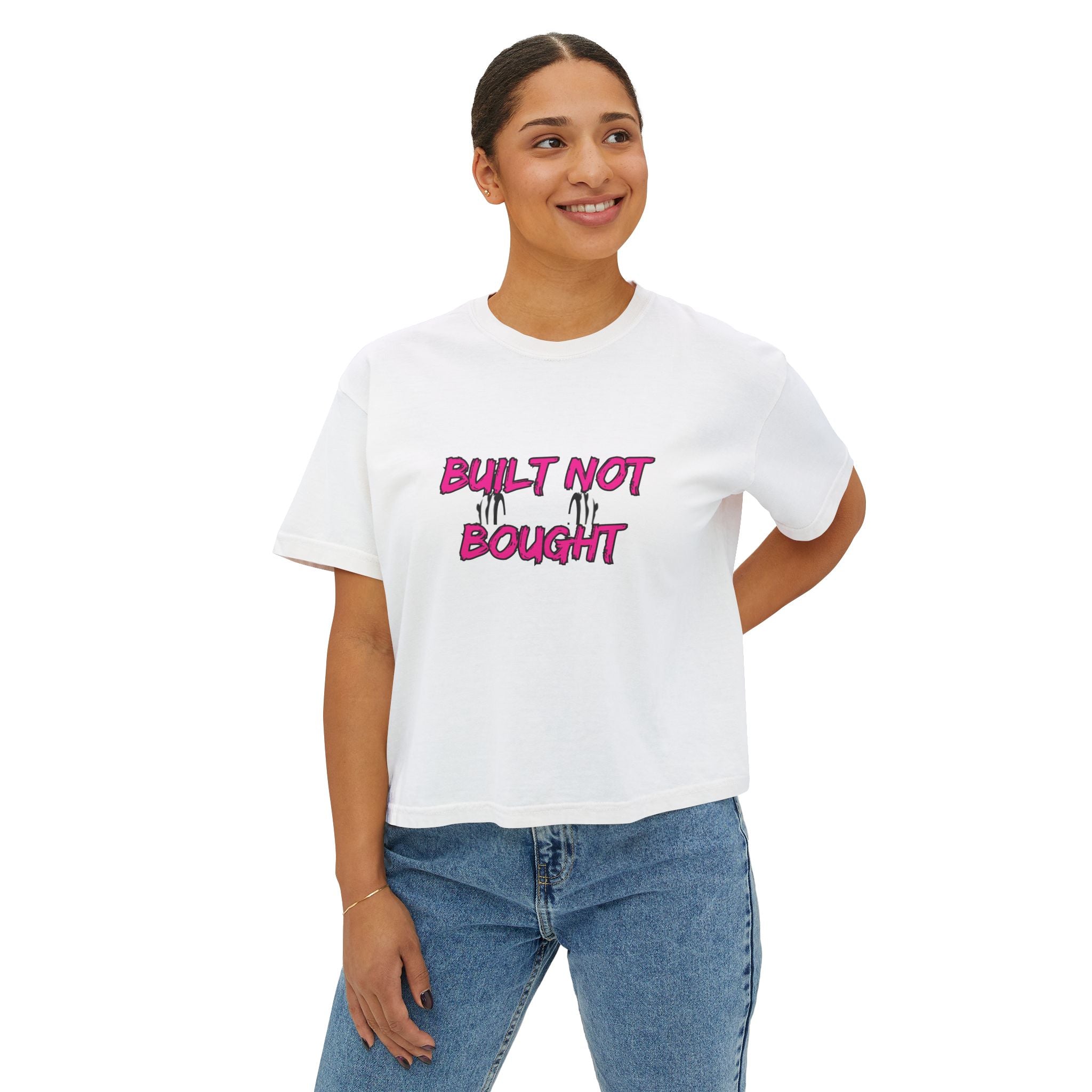 Built Not Bought Women's Boxy Tee — Strength Training Workout Shirt