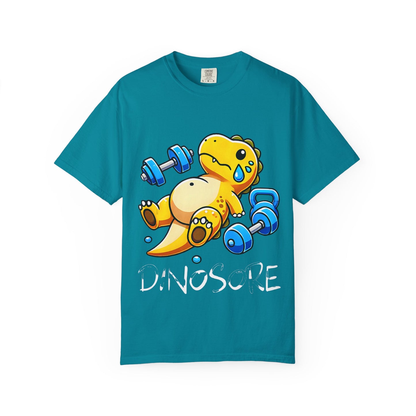 Cute Sweating Dino Lifting Dumbbells