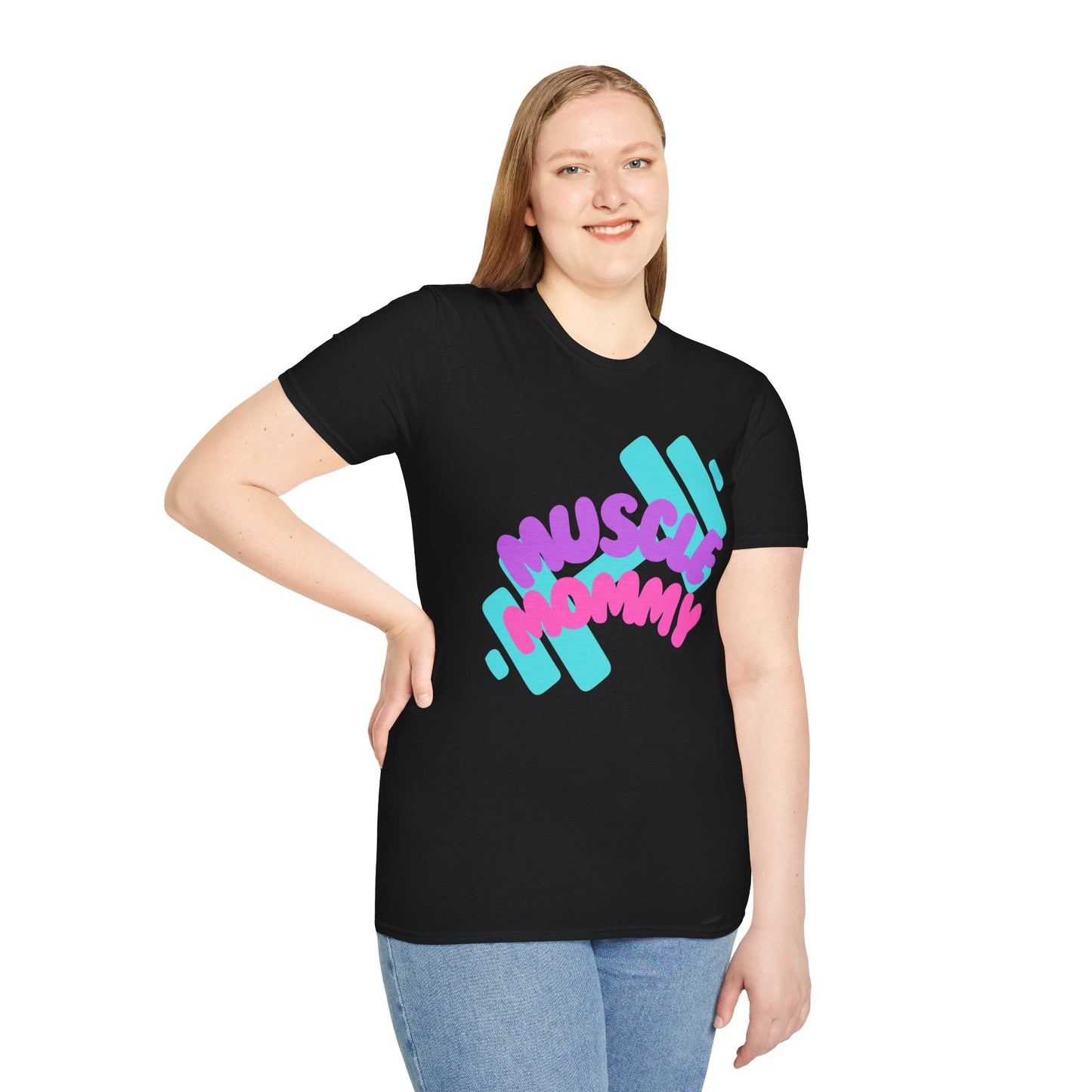 Muscle Mommy T-Shirt — Cute Fitness Mom Tee (Pastel Pink & Teal)