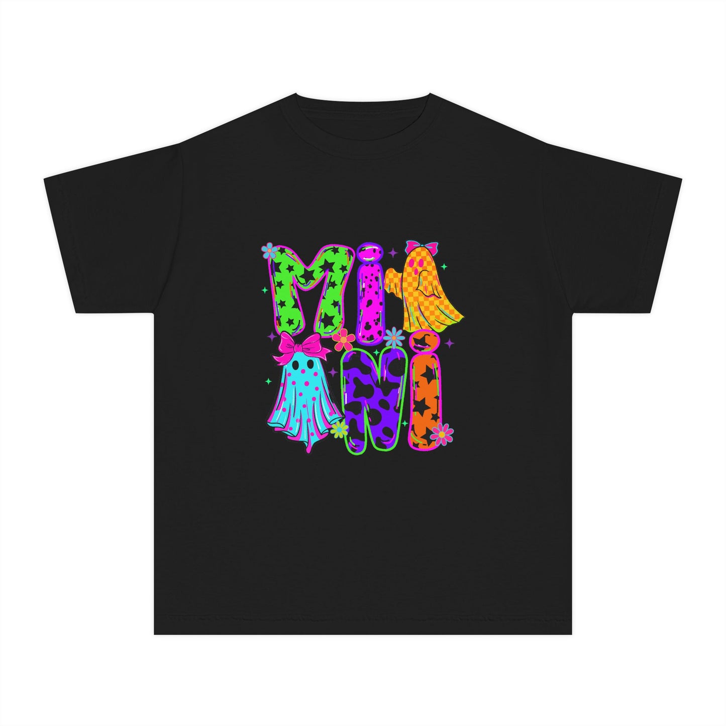 Kids Halloween Tee — Colorful 'Mini' Ghosts Graphic Shirt