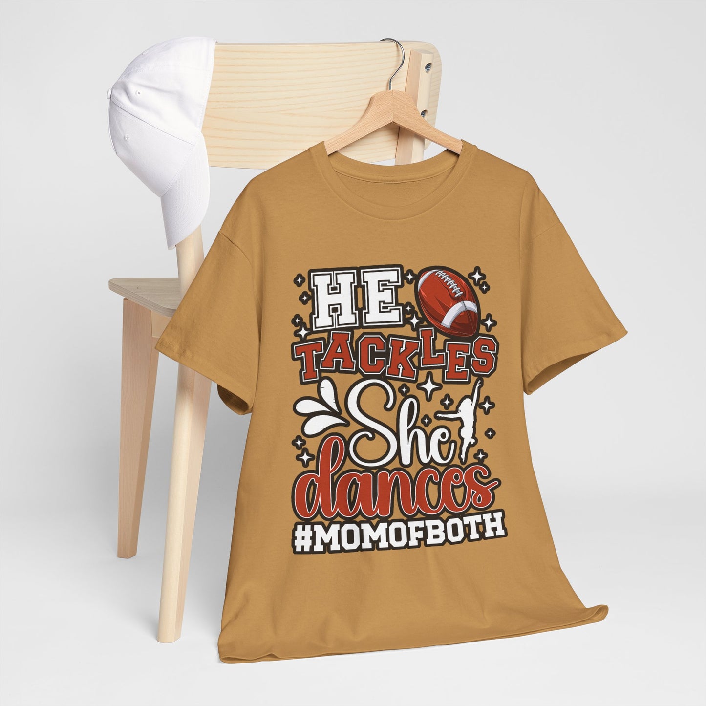 Mom of Both Football & Dance T-Shirt – "He Tackles, She Dances" #MOMOFBOTH