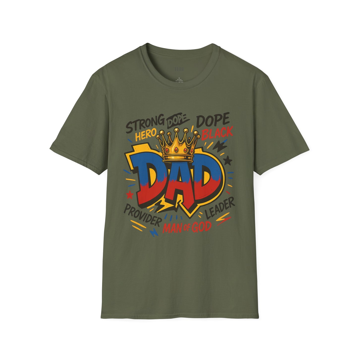 Dad Crown Graphic T-Shirt — "DAD" Comic Style: Strong, Provider, Leader & Man of God