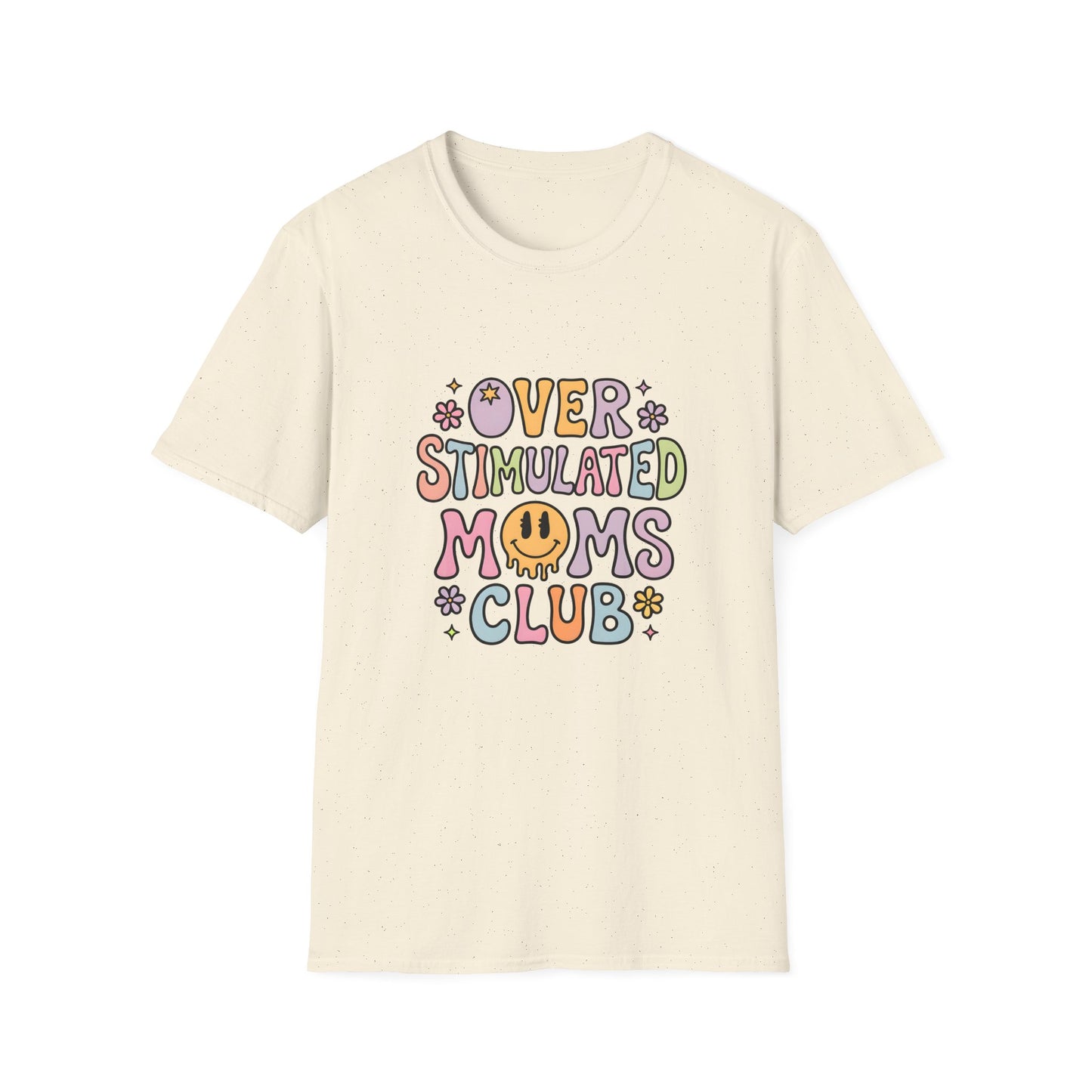 Overstimulated Moms Club T-Shirt — Cute Retro Smiley Graphic for Tired Moms