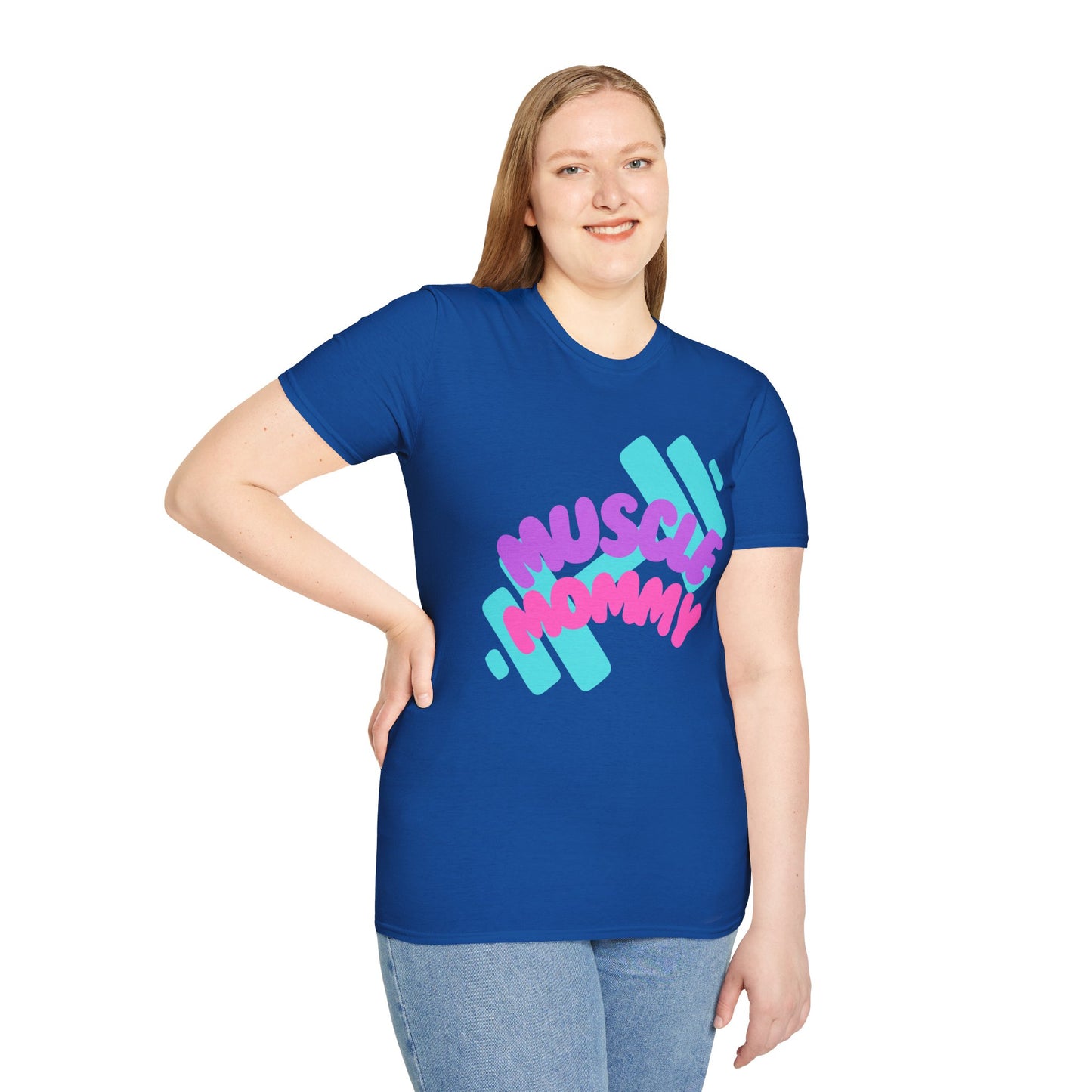 Muscle Mommy T-Shirt — Cute Fitness Mom Tee (Pastel Pink & Teal)