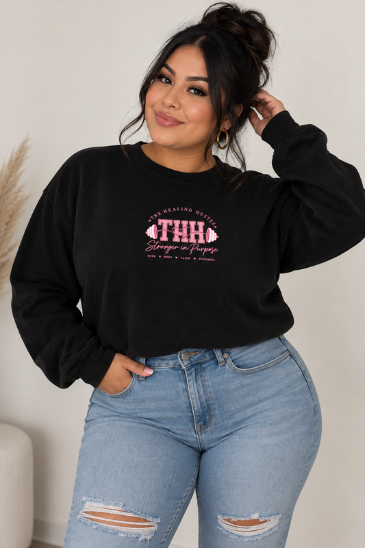 Women's Crop Long Sleeve Tee — "The Healing Hearts" Stronger in Purpose Pink Logo