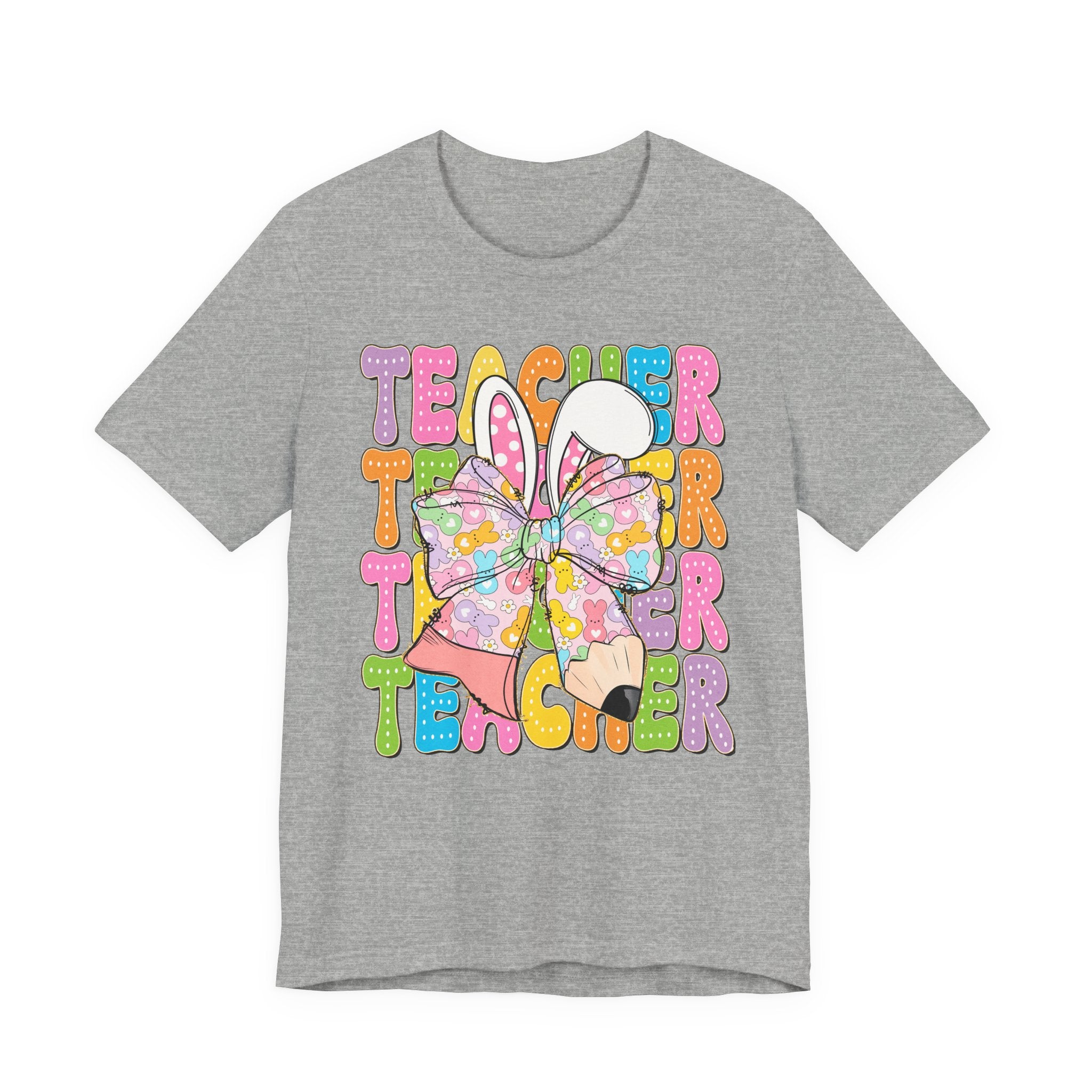 Teacher Bunny Graphic Tee — Colorful Retro Teacher Shirt
