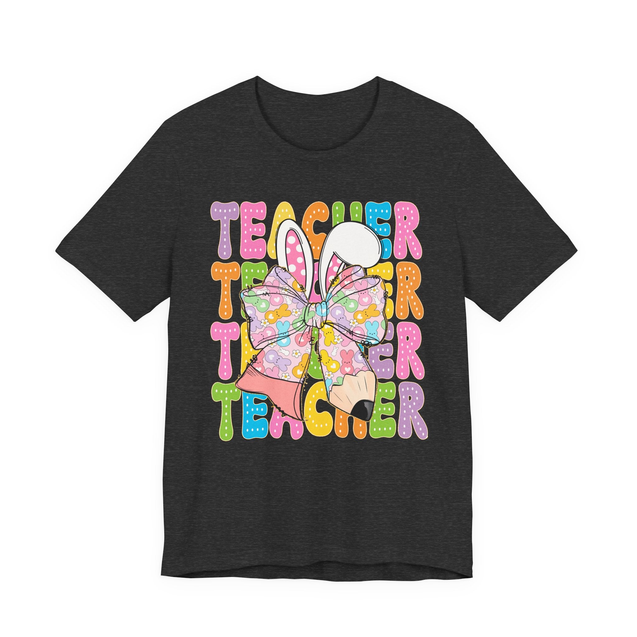 Teacher Bunny Graphic Tee — Colorful Retro Teacher Shirt