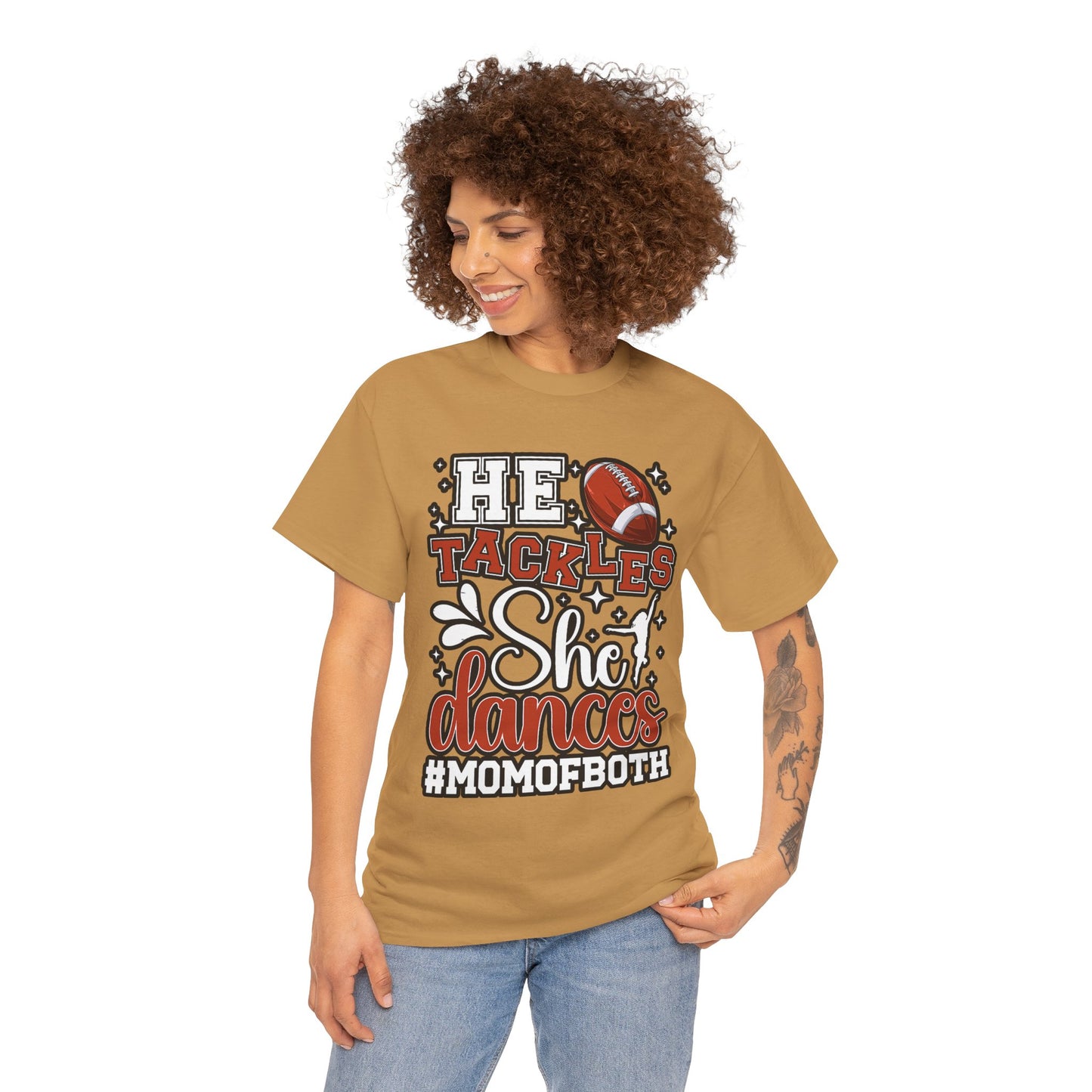 Mom of Both Football & Dance T-Shirt – "He Tackles, She Dances" #MOMOFBOTH