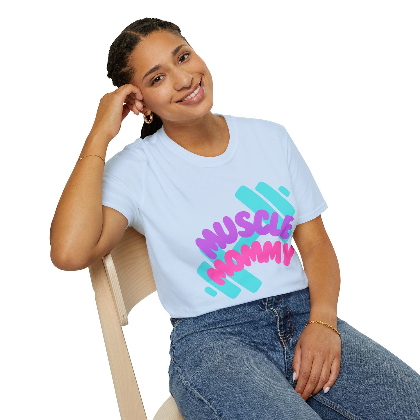 Muscle Mommy T-Shirt — Cute Fitness Mom Tee (Pastel Pink & Teal)