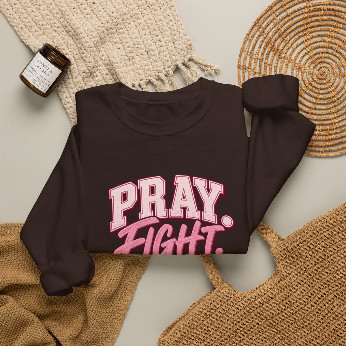 Pray Fight Heal Repeat Sweatshirt — Inspirational Pink Graphic Crewneck