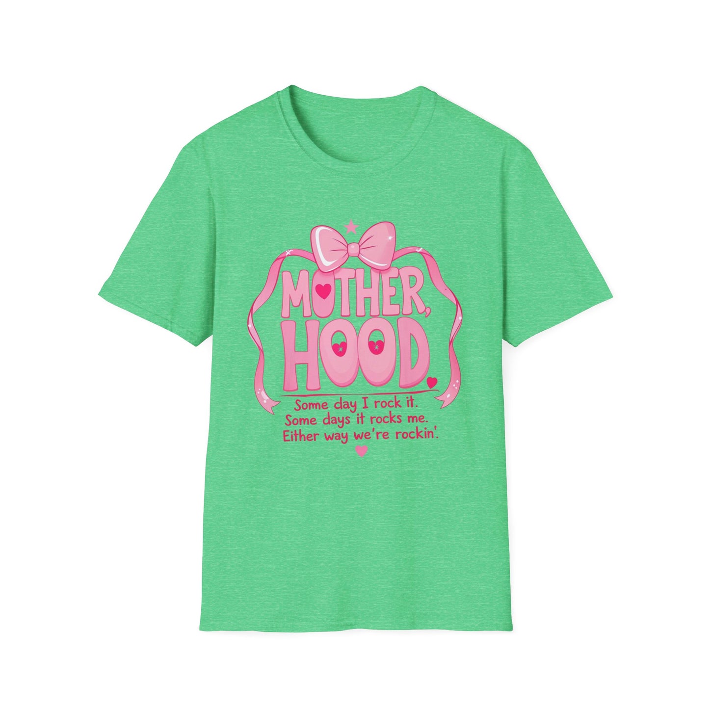 Motherhood Pink Graphic T-Shirt — "Motherhood" Bow Design with Cute Quote