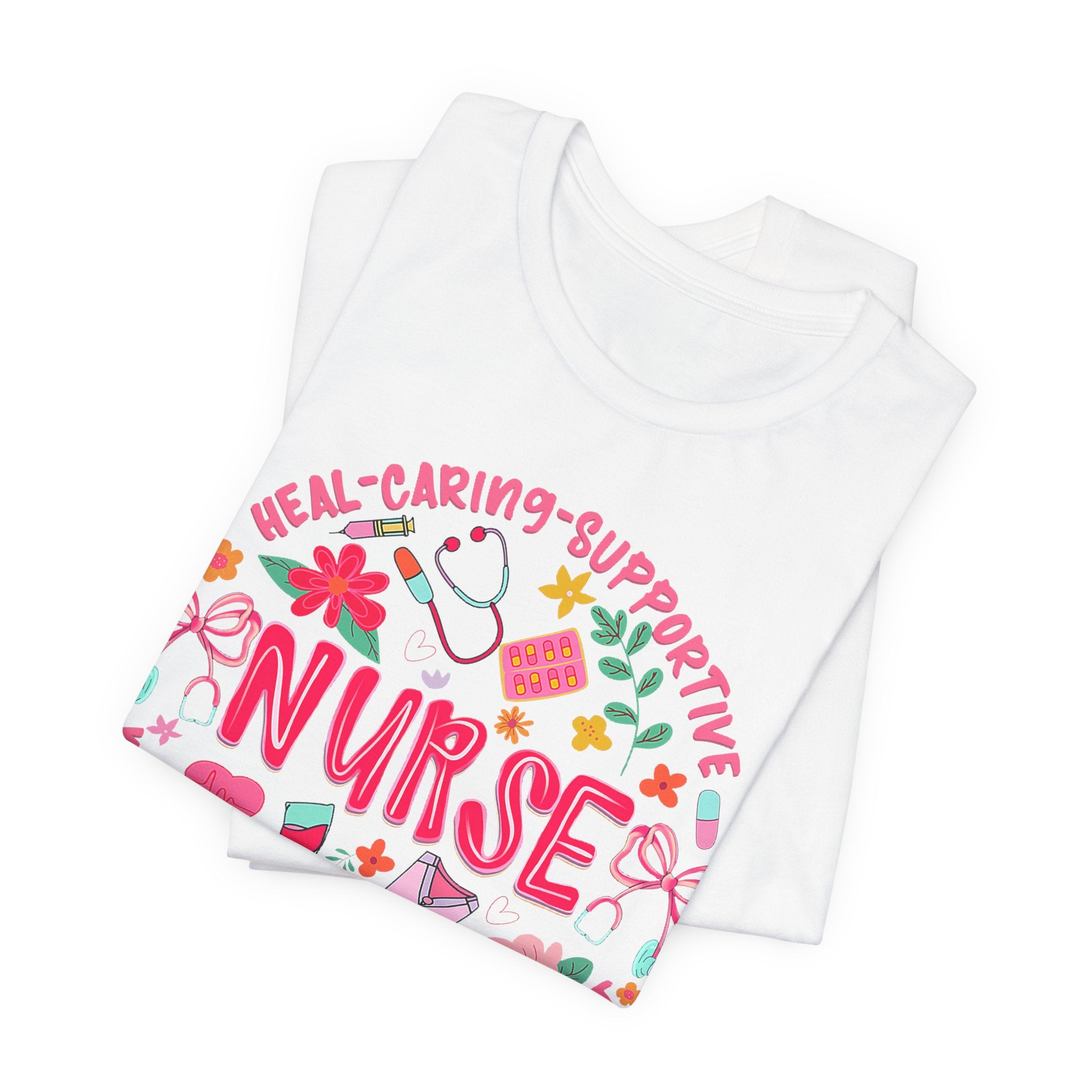 Nurse Floral Badge T‑Shirt — Caring Supportive Kind Protector Tee