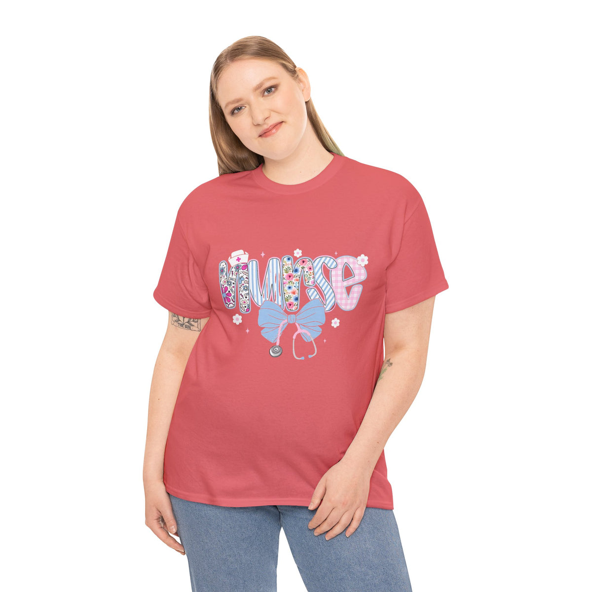Women's Nurse Life Tee — Cute Floral 'NURSE' Bow Scrubs Graphic T-Shirt