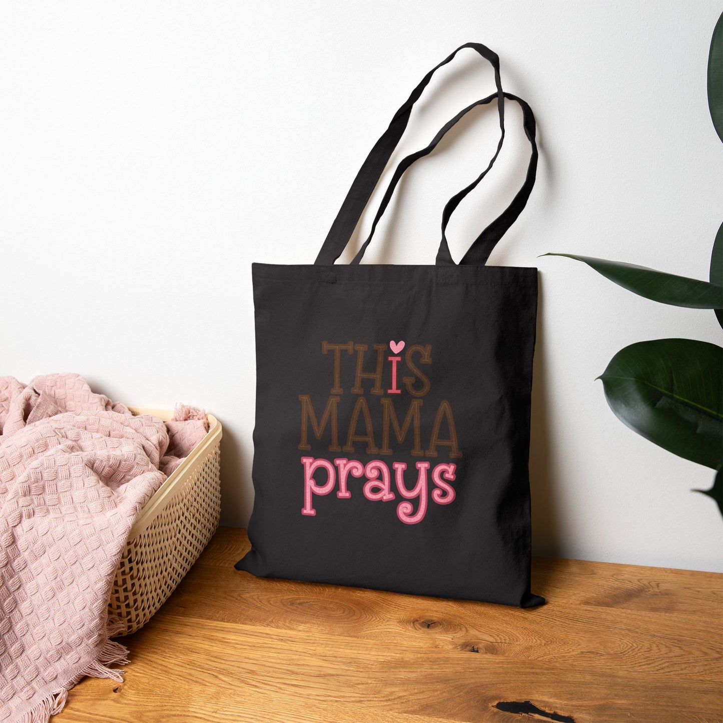 Canvas Tote Bag — “This Mama Prays” Inspirational Mom Tote