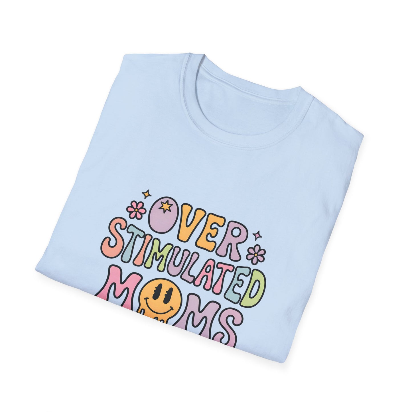 Overstimulated Moms Club T-Shirt — Cute Retro Smiley Graphic for Tired Moms