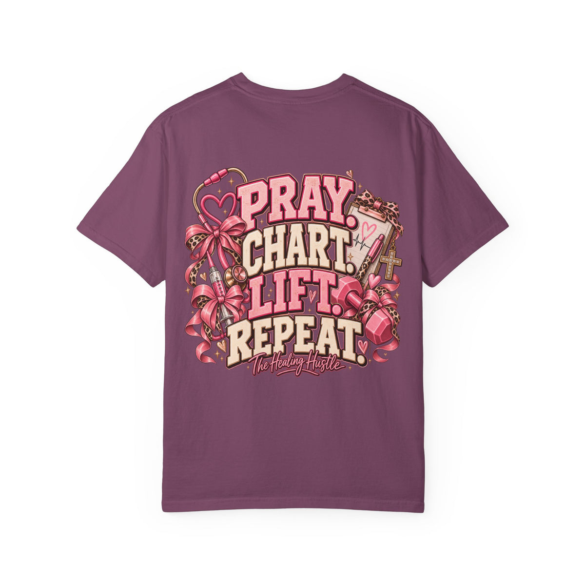 Pray Chart Lift Repeat Inspirational Graphic T-Shirt