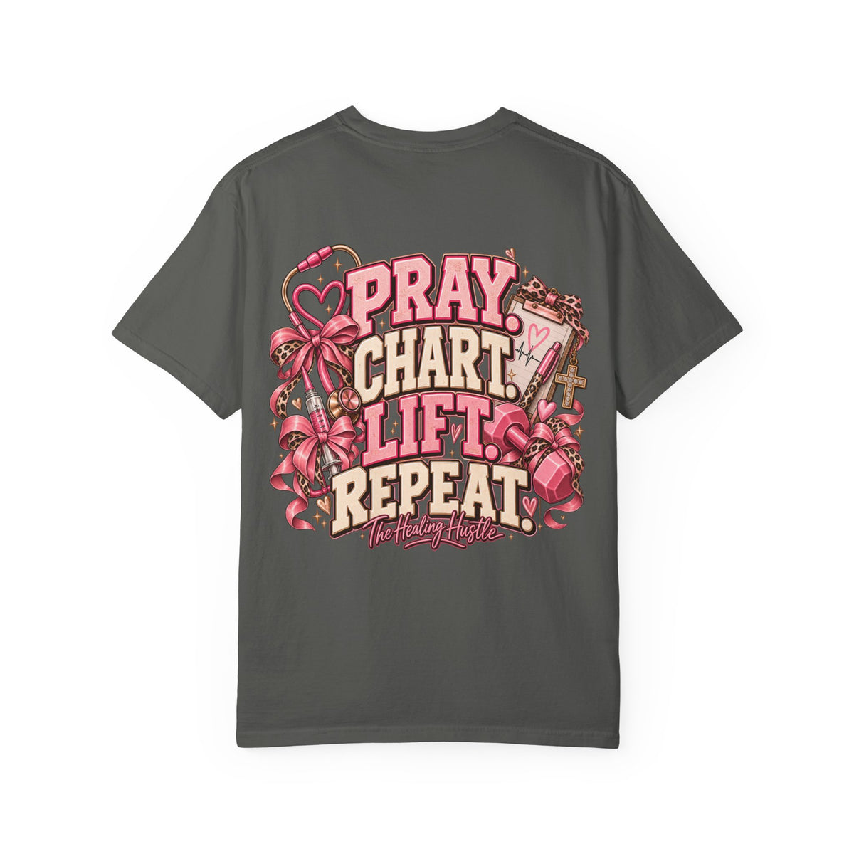 Pray Chart Lift Repeat Inspirational Graphic T-Shirt
