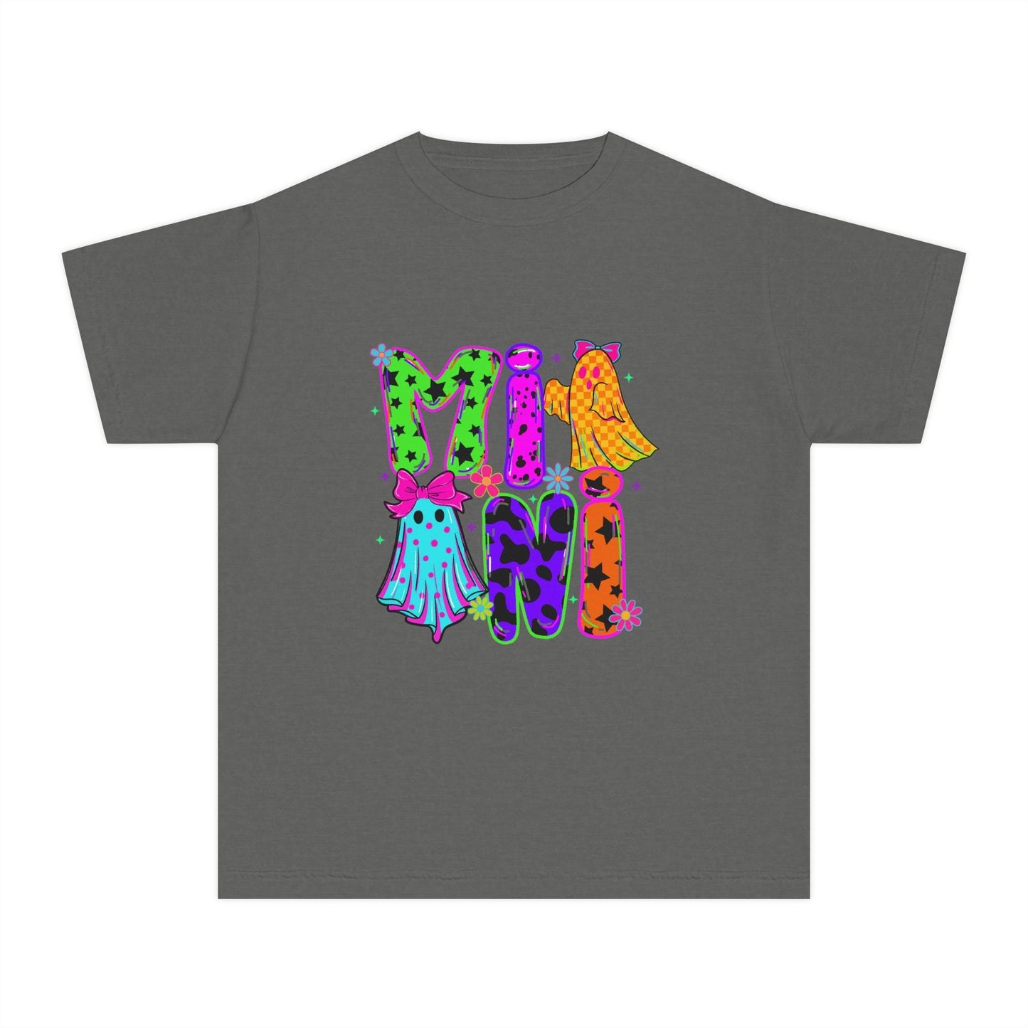Kids Halloween Tee — Colorful 'Mini' Ghosts Graphic Shirt