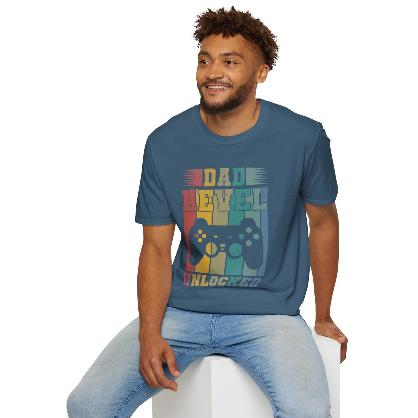 Dad Level Unlocked T-Shirt — Retro Gamer Controller Father’s Day Tee