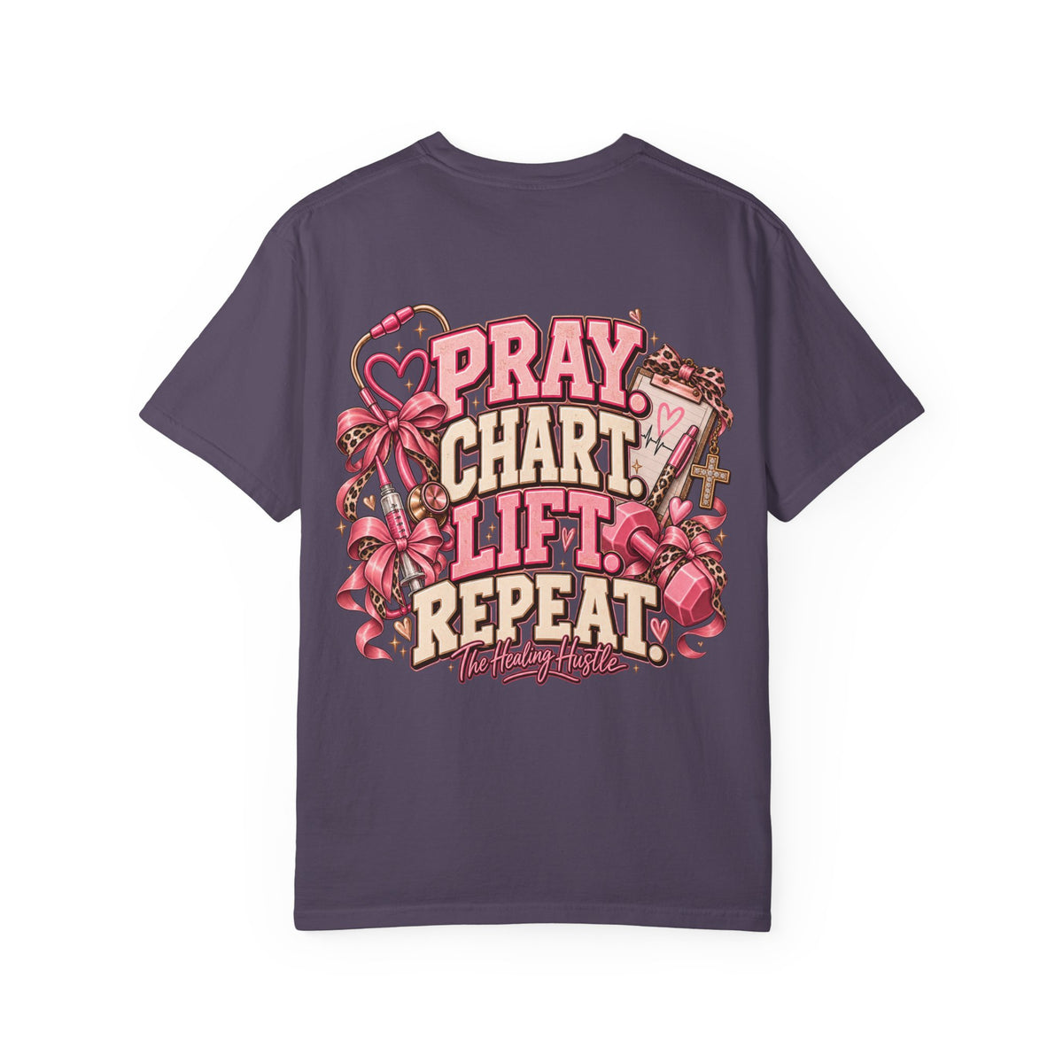 Pray Chart Lift Repeat Inspirational Graphic T-Shirt