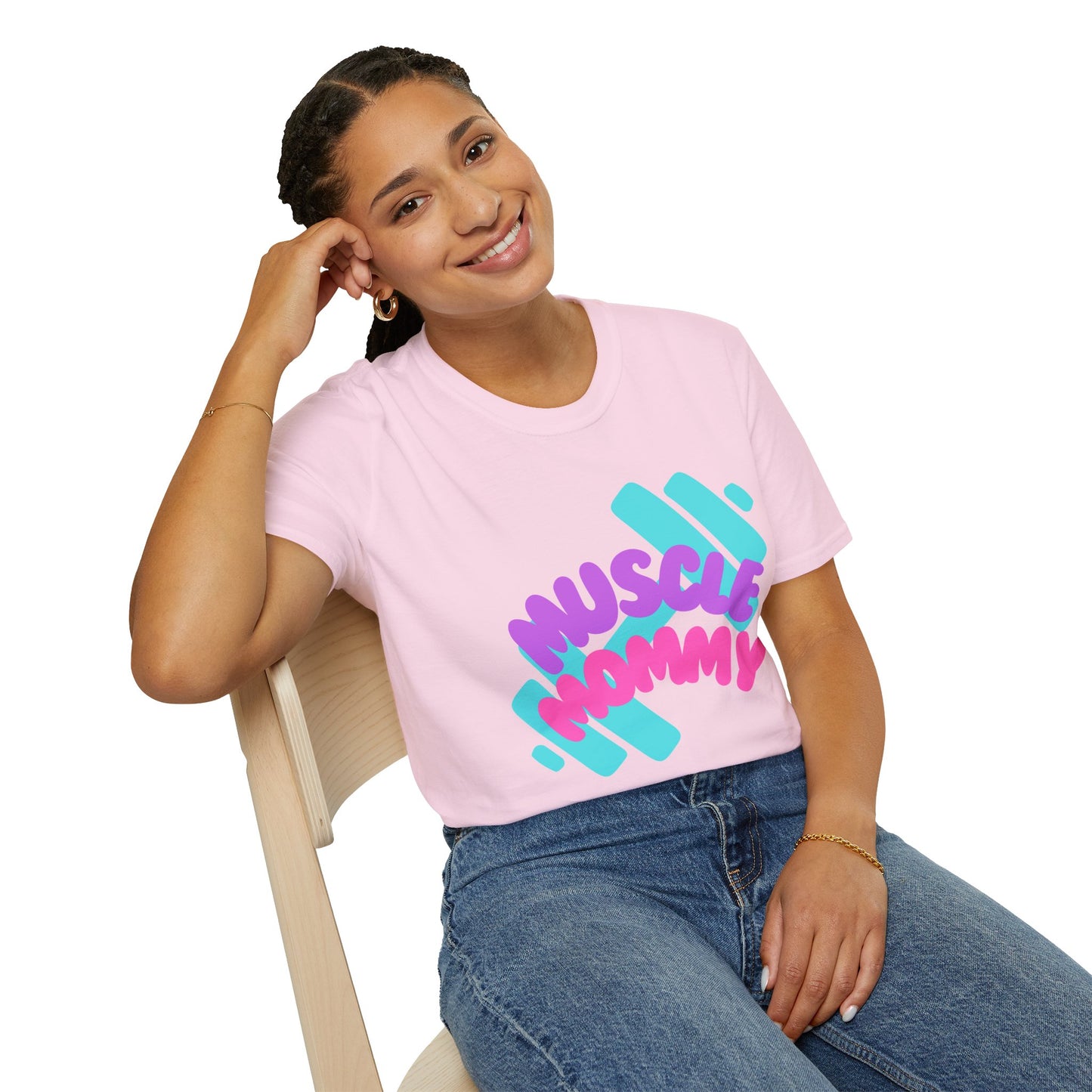 Muscle Mommy T-Shirt — Cute Fitness Mom Tee (Pastel Pink & Teal)