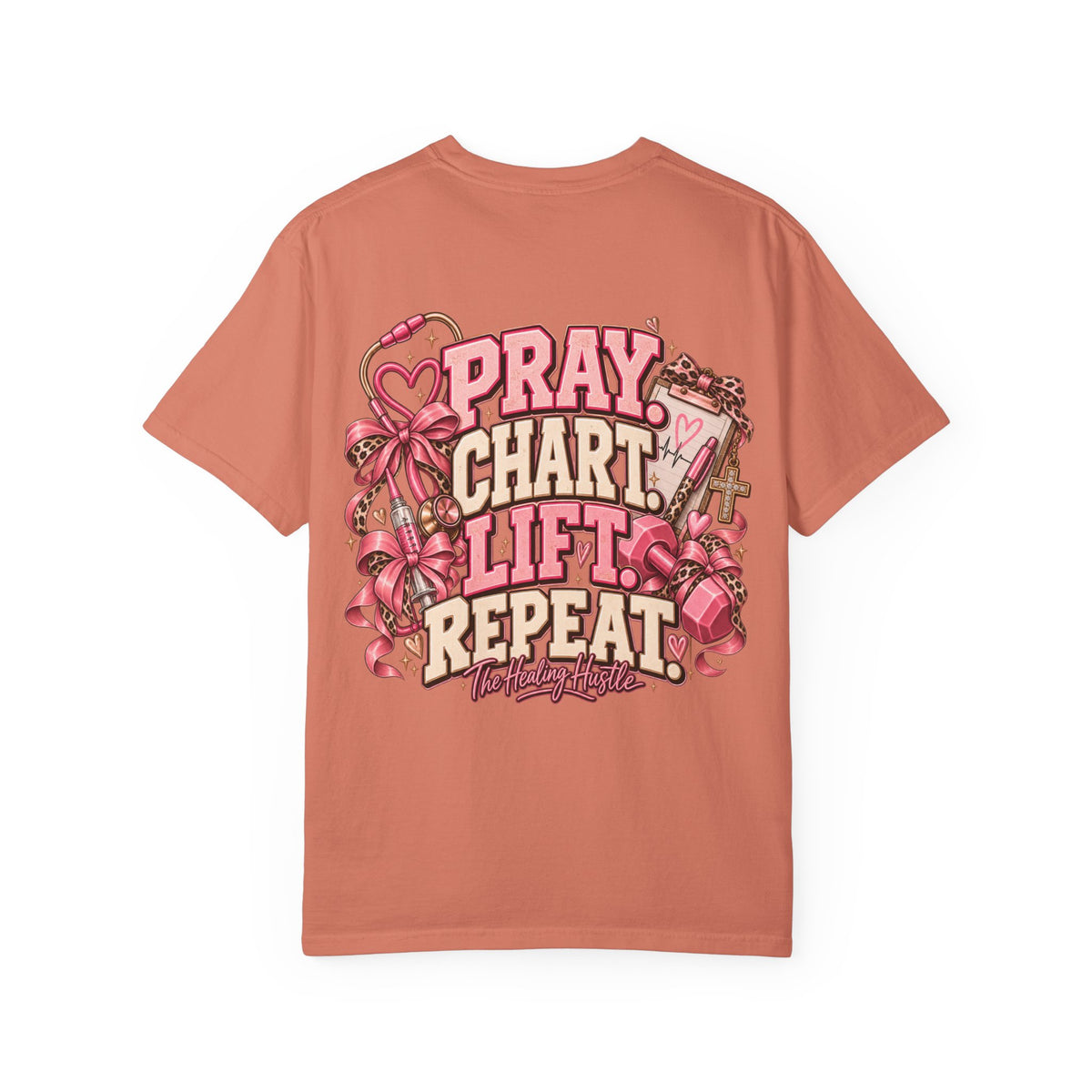 Pray Chart Lift Repeat Inspirational Graphic T-Shirt