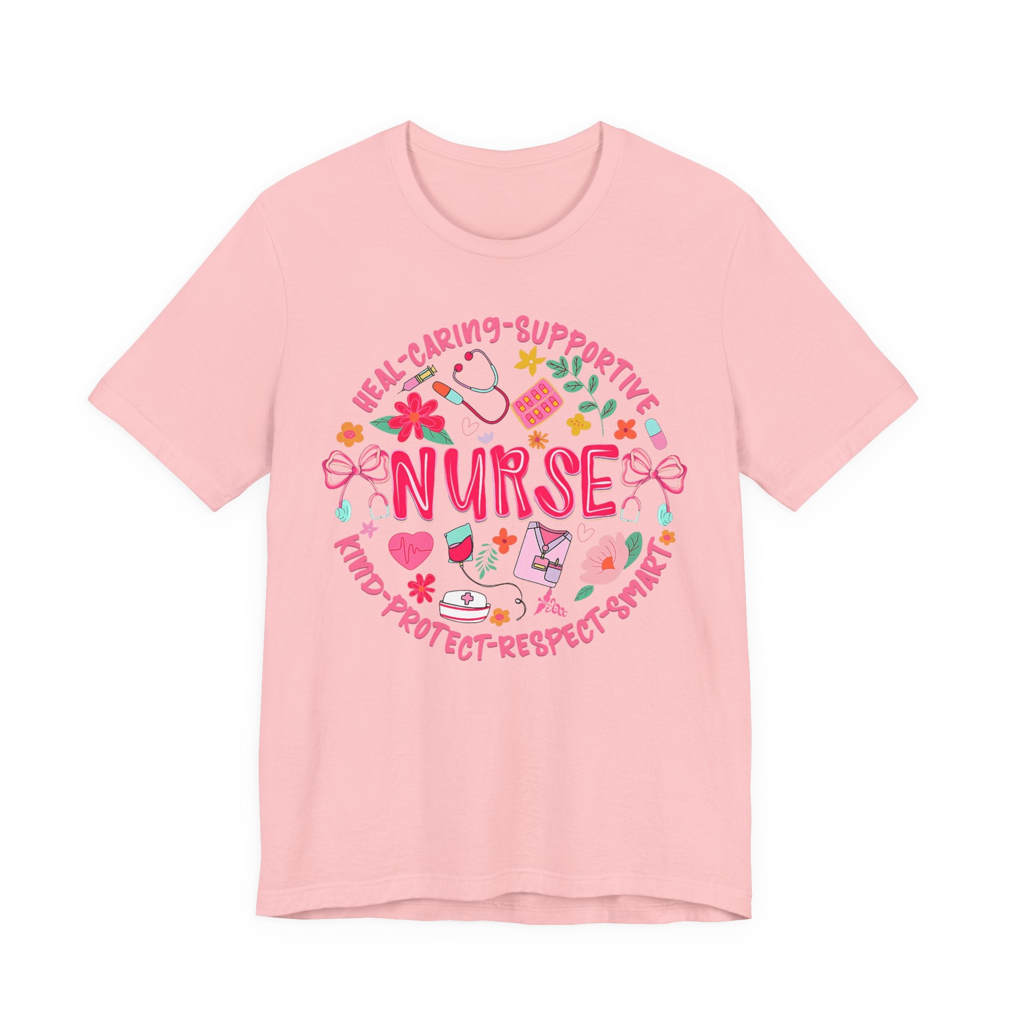 Nurse Floral Badge T‑Shirt — Caring Supportive Kind Protector Tee