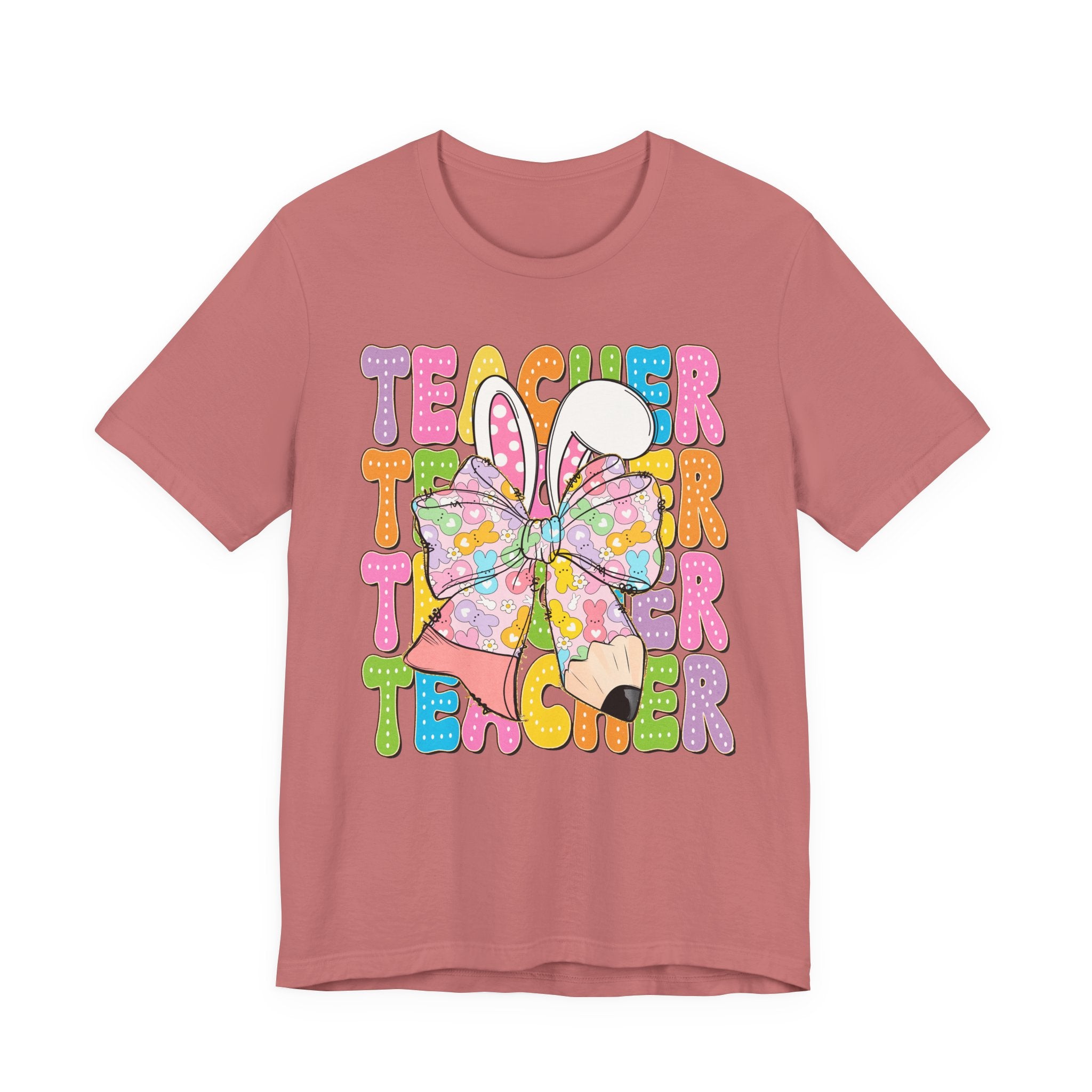 Teacher Bunny Graphic Tee — Colorful Retro Teacher Shirt