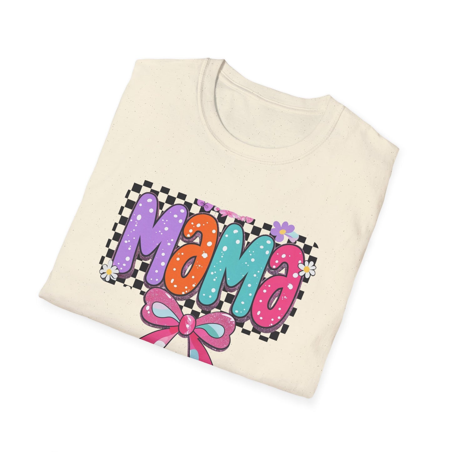 Mama Colorful Plaid Bow T-Shirt — Cute Floral "Mama" Graphic Tee for Moms, Mother's Day Gift