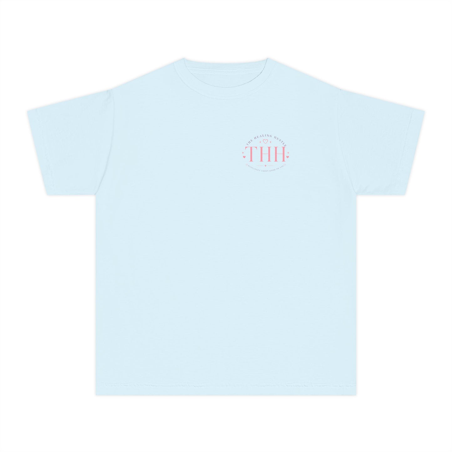 Youth Tee — "Big Dreams, Bigger Faith" Pink Bow Graphic
