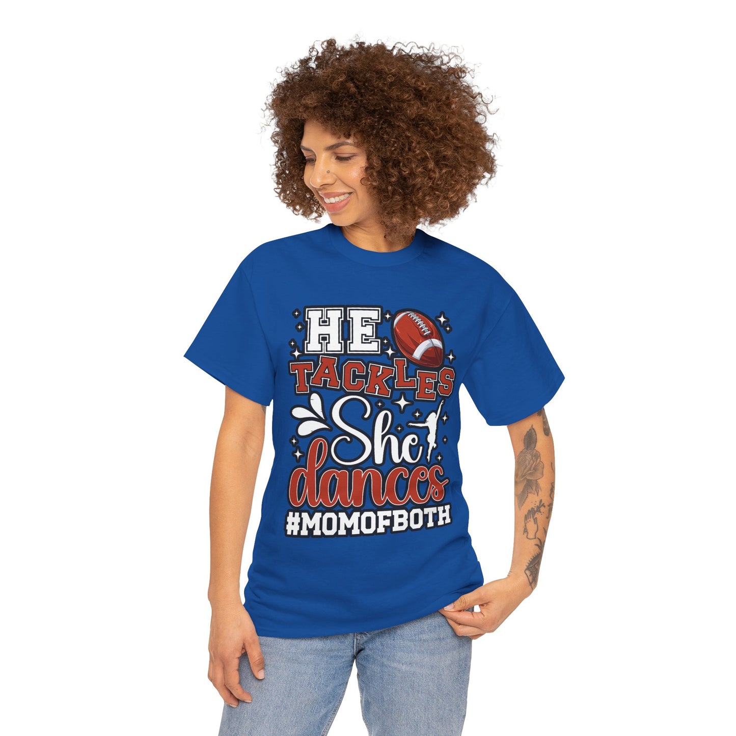 Mom of Both Football & Dance T-Shirt – "He Tackles, She Dances" #MOMOFBOTH