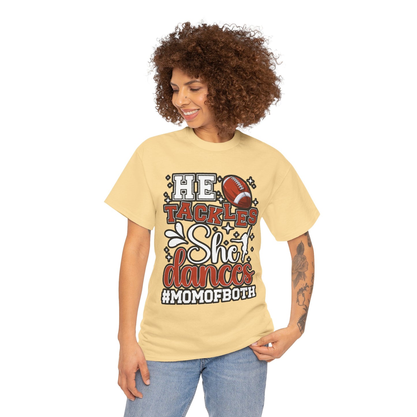 Mom of Both Football & Dance T-Shirt – "He Tackles, She Dances" #MOMOFBOTH