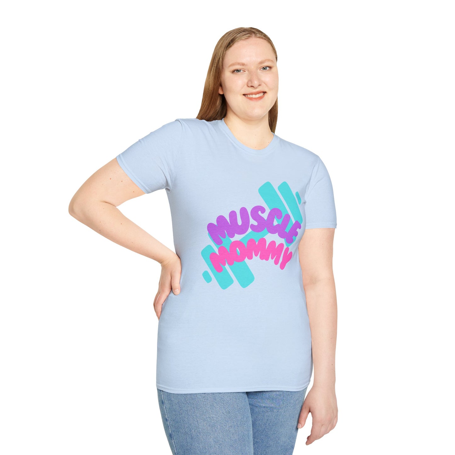 Muscle Mommy T-Shirt — Cute Fitness Mom Tee (Pastel Pink & Teal)