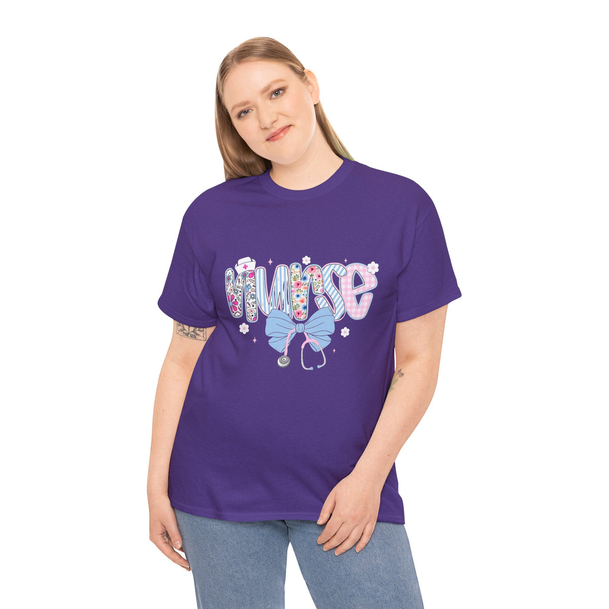 Women's Nurse Life Tee — Cute Floral 'NURSE' Bow Scrubs Graphic T-Shirt