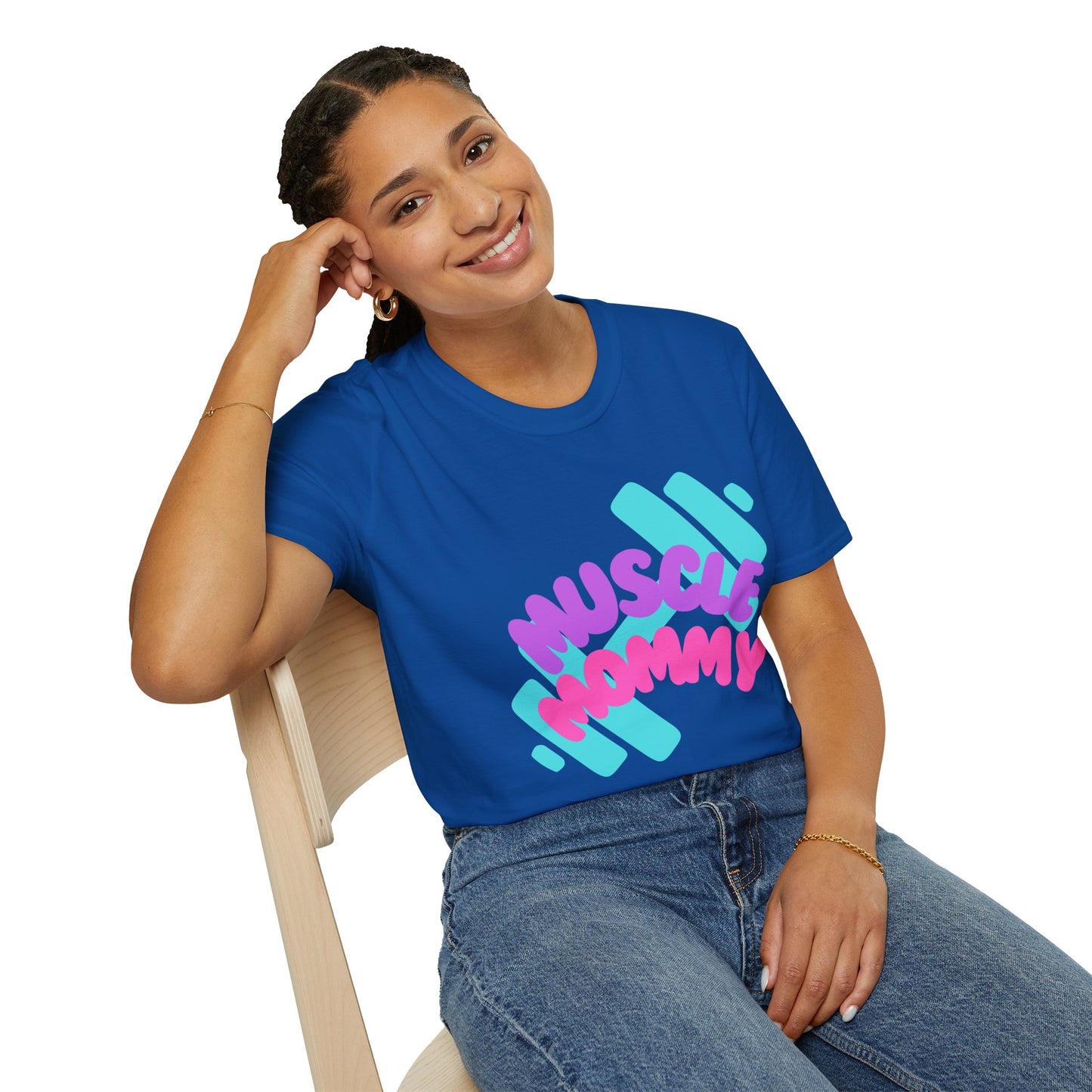 Muscle Mommy T-Shirt — Cute Fitness Mom Tee (Pastel Pink & Teal)