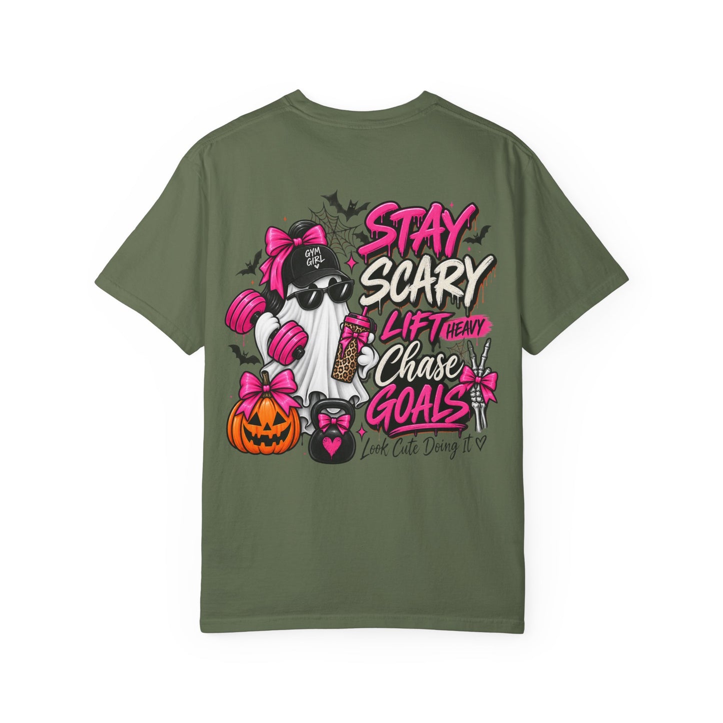 Stay Scary Gym T-Shirt — 'Stay Scary, Lift Heavy & Chase Goals' Halloween Fitness Tee