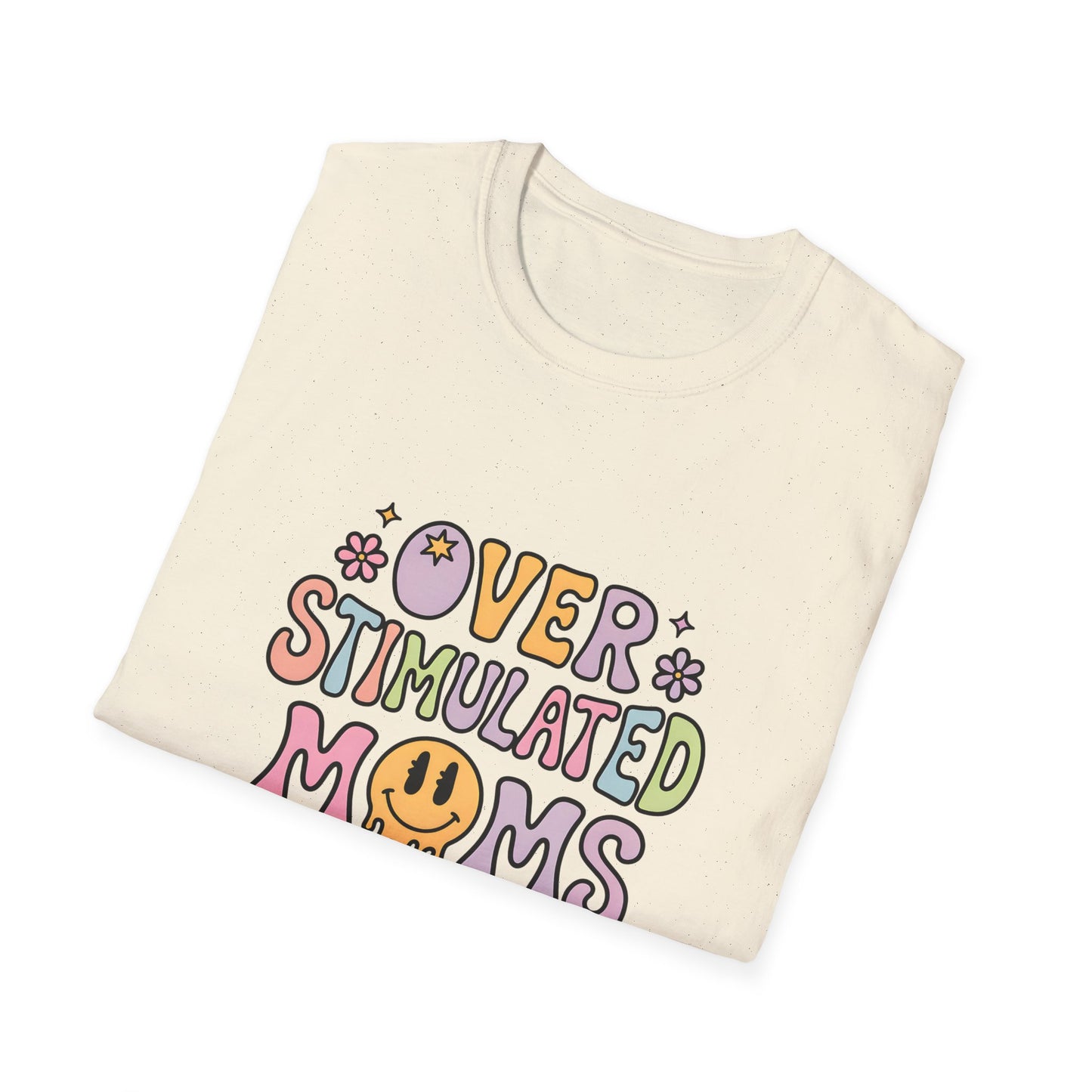 Overstimulated Moms Club T-Shirt — Cute Retro Smiley Graphic for Tired Moms